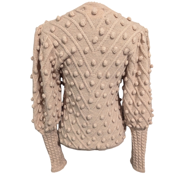 Chic Wish Dusty Rose Hand Knit Puff Sleeve Pom Pom Sweater Statement Sleeves - Picture 4 of 7